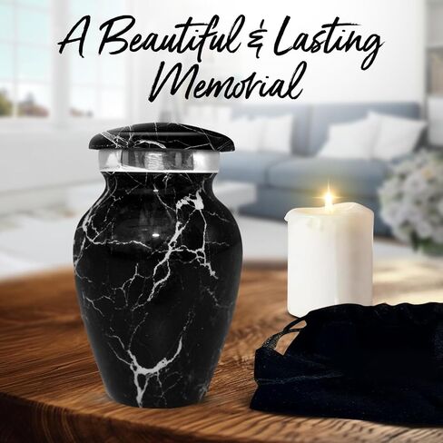 Small Marble Urn for Human Ashes - Handcrafted Mini Urn for Men & Women - Small Keepsake Urn for Ashes - Honor Your Loved One with Cremation Small Urn for Male & Female (Midnight Black, Small) in Saudi Arabia
