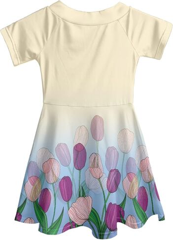 Cute Print Girl's Short Sleeve Casual Dress for School Party Holiday 4-14 Years in Saudi Arabia