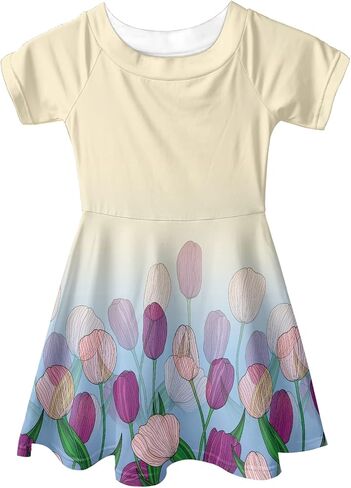 Cute Print Girl's Short Sleeve Casual Dress for School Party Holiday 4-14 Years in Saudi Arabia