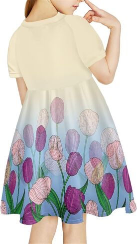 Cute Print Girl's Short Sleeve Casual Dress for School Party Holiday 4-14 Years in Saudi Arabia