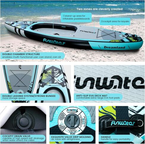 FunWater Inflatable 11’X34.6"X7.9" Kayak Double Air Chamber Kayak with Cockpit Drain Valve for Adults and Children, Complete Accessories, Upgraded Seats, Paddling, Surfing in Kuwait