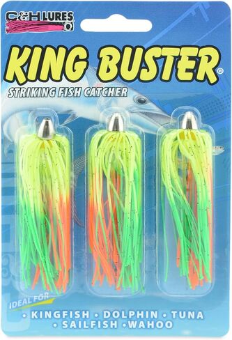 C&H، King Buster Lure، تنورة شارتروز/أخضر برتقالي، رأس 1/8 أونصة / 3.5 جم، 2.5 بوصة / 6.35 سم، 3 قطع in Saudi Arabia