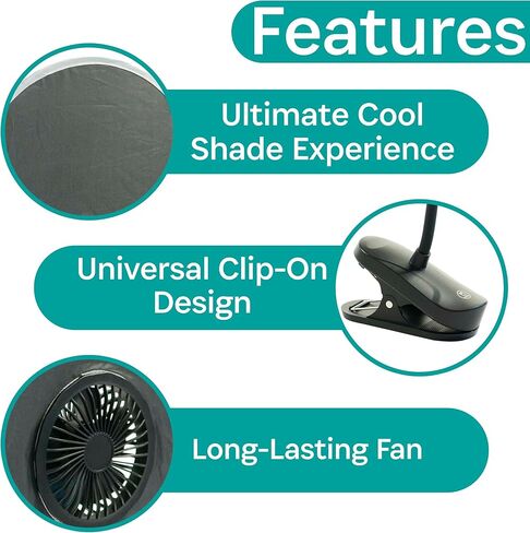 مظلة شمسية COOLSHADE UPF50 من BUGGYGEAR - سهلة الطي واصطحابها معك في أي مكان - ثبتها على كرسي أو عربة أطفال - قابلة للطي وصغيرة الحجم وسهلة الاستخدام - تحمي أطفالك من الشمس in Kuwait