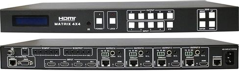 4x8 4K HDMI 4x4 Matrix Switcher مع أربعة أجهزة استقبال PoC (CAT5e أو CAT6). HDCP2.2 HDTV Routing SELECTOR SPDIF Audio CONTROL4 Savant Home Automation in Kuwait