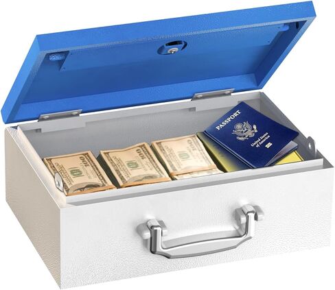 صندوق ودائع آمن من WeHere مع مفتاح، صندوق ودائع آمن صغير لتخزين المنزل وحقيبة مستندات مقاومة للماء ومقاومة للحريق، والمال والأدوية والبطاريات، ومقبض محمول وتصميم مضاد للنزع، 0.3 قدم مكعب، 12.6 × 8.6 × 4.7 بوصة in Kuwait