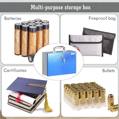 WeHere Safe Box with Key, Small Safe Deposit Box for Home Storage Fireproof Waterproof Documents Bag, Money, Medicine, Batteries, Portable Handle & Anti-Pry Design, 0.3 Cubic Feet, 12.6x8.6x4.7 In in Saudi Arabia