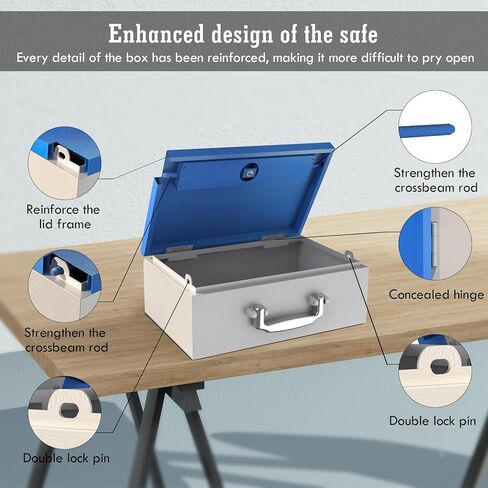 صندوق ودائع آمن من WeHere مع مفتاح، صندوق ودائع آمن صغير لتخزين المنزل وحقيبة مستندات مقاومة للماء ومقاومة للحريق، والمال والأدوية والبطاريات، ومقبض محمول وتصميم مضاد للنزع، 0.3 قدم مكعب، 12.6 × 8.6 × 4.7 بوصة in Kuwait