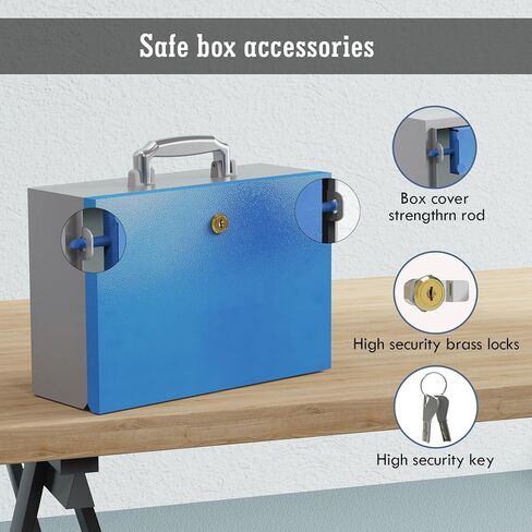 صندوق ودائع آمن من WeHere مع مفتاح، صندوق ودائع آمن صغير لتخزين المنزل وحقيبة مستندات مقاومة للماء ومقاومة للحريق، والمال والأدوية والبطاريات، ومقبض محمول وتصميم مضاد للنزع، 0.3 قدم مكعب، 12.6 × 8.6 × 4.7 بوصة in Kuwait