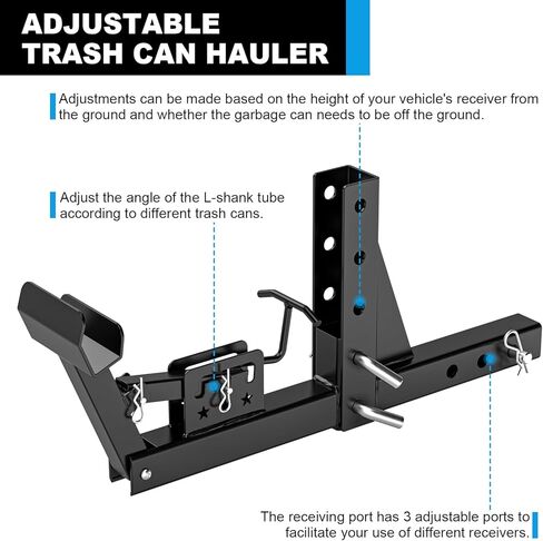 جهاز استقبال وصلة وصلة سلة المهملات قابل للتعديل مقاس 2 بوصة، ملحق وصلة وصلة جر علب القمامة شديدة التحمل، حامل وصلة قمامة خارجي يناسب معظم موديلات الشاحنات/عربة الجولف/ATV/UTV/المقطورة in Kuwait