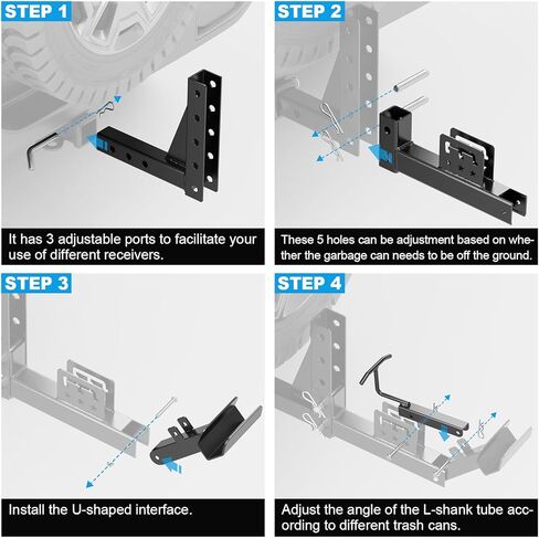 جهاز استقبال وصلة وصلة سلة المهملات قابل للتعديل مقاس 2 بوصة، ملحق وصلة وصلة جر علب القمامة شديدة التحمل، حامل وصلة قمامة خارجي يناسب معظم موديلات الشاحنات/عربة الجولف/ATV/UTV/المقطورة in Kuwait