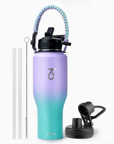 Trebo 40oz Insulated Water Bottle that Fits in Cup Holder, Stainless Steel Double Wall Tumbler Bottles with Paracord Handle, Flask with Straw Spout Lids, Keep Cold for 48 Hrs/Hot 24 Hrs,Cotton Candy in Saudi Arabia