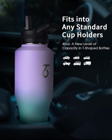 Trebo 40oz Insulated Water Bottle that Fits in Cup Holder, Stainless Steel Double Wall Tumbler Bottles with Paracord Handle, Flask with Straw Spout Lids, Keep Cold for 48 Hrs/Hot 24 Hrs,Cotton Candy in Saudi Arabia
