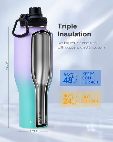 Trebo 40oz Insulated Water Bottle that Fits in Cup Holder, Stainless Steel Double Wall Tumbler Bottles with Paracord Handle, Flask with Straw Spout Lids, Keep Cold for 48 Hrs/Hot 24 Hrs,Cotton Candy in Saudi Arabia