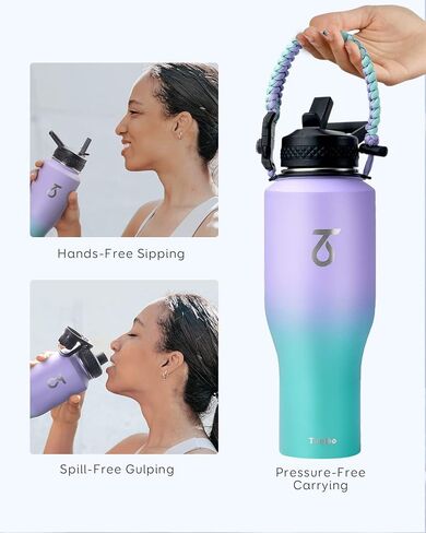 Trebo 40oz Insulated Water Bottle that Fits in Cup Holder, Stainless Steel Double Wall Tumbler Bottles with Paracord Handle, Flask with Straw Spout Lids, Keep Cold for 48 Hrs/Hot 24 Hrs,Cotton Candy in Saudi Arabia