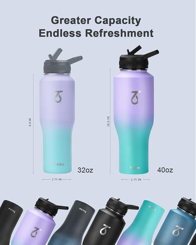 Trebo 40oz Insulated Water Bottle that Fits in Cup Holder, Stainless Steel Double Wall Tumbler Bottles with Paracord Handle, Flask with Straw Spout Lids, Keep Cold for 48 Hrs/Hot 24 Hrs,Cotton Candy in Saudi Arabia