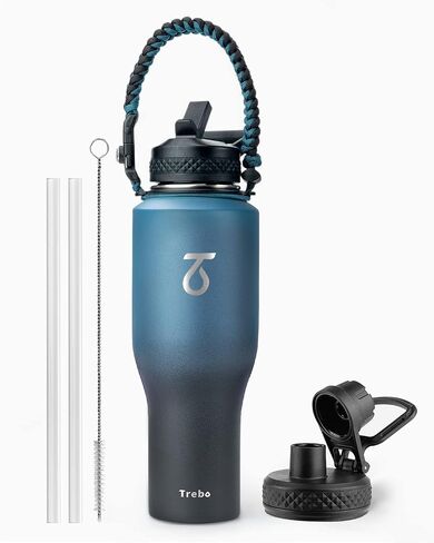 Trebo 40oz Insulated Water Bottle that Fits in Cup Holder, Stainless Steel Double Wall Tumbler Bottles with Paracord Handle, Flask with Straw Spout Lids, Keep Cold for 48 Hrs/Hot 24 Hrs,Cotton Candy in Saudi Arabia