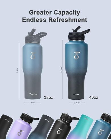 Trebo 40oz Insulated Water Bottle that Fits in Cup Holder, Stainless Steel Double Wall Tumbler Bottles with Paracord Handle, Flask with Straw Spout Lids, Keep Cold for 48 Hrs/Hot 24 Hrs,Cotton Candy in Saudi Arabia