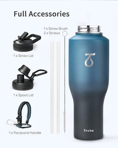 Trebo 40oz Insulated Water Bottle that Fits in Cup Holder, Stainless Steel Double Wall Tumbler Bottles with Paracord Handle, Flask with Straw Spout Lids, Keep Cold for 48 Hrs/Hot 24 Hrs,Cotton Candy in Saudi Arabia