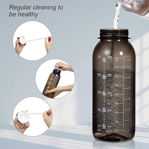 زجاجة مياه جيماكرو، زجاجة مياه BOTTLED JOY سعة 1.5 لتر مع ماصة ومقبض خالية من مادة BPA، زجاجة مياه يومية بسعة 50 أونصة مع جهاز تتبع علامات الوقت لتذكير وقت الشرب، مثالية للترطيب in Kuwait