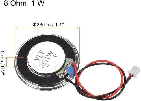 Uxcell 1W 8 Ohm DIY مكبر صوت مغناطيسي 28 مم شكل دائري بديل مكبر الصوت مع PH2.0/1.25mm-2P خط طرفي لـ 4 قطع إلكترونية in Saudi Arabia