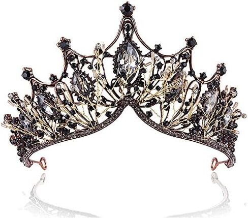 تيجان الملكة السوداء الباروكية للنساء، تيجان زفاف سوداء من حجر الراين للنساء، تيجان الزفاف، تاج أسود كريستال الأميرة تاج للحفلات الراقصة ومهرجان الموسيقى، تاج عيد الميلاد، إكسسوارات قوطية in Kuwait