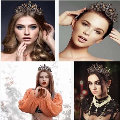 تيجان الملكة السوداء الباروكية للنساء، تيجان زفاف سوداء من حجر الراين للنساء، تيجان الزفاف، تاج أسود كريستال الأميرة تاج للحفلات الراقصة ومهرجان الموسيقى، تاج عيد الميلاد، إكسسوارات قوطية in Kuwait