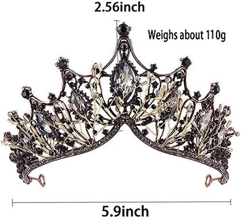 تيجان الملكة السوداء الباروكية للنساء، تيجان زفاف سوداء من حجر الراين للنساء، تيجان الزفاف، تاج أسود كريستال الأميرة تاج للحفلات الراقصة ومهرجان الموسيقى، تاج عيد الميلاد، إكسسوارات قوطية in Kuwait