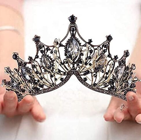 تيجان الملكة السوداء الباروكية للنساء، تيجان زفاف سوداء من حجر الراين للنساء، تيجان الزفاف، تاج أسود كريستال الأميرة تاج للحفلات الراقصة ومهرجان الموسيقى، تاج عيد الميلاد، إكسسوارات قوطية in Kuwait
