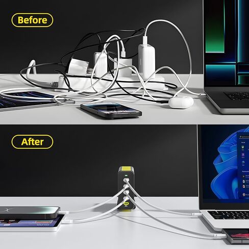 HUNDA 300W USB C شاحن GaN محطة شحن سطح المكتب 5 منافذ PD 100W محول طاقة سريع يدعم PD3.0 /PPS 45W /QC5 لأجهزة MacBook Pro/Air، iPhone 15 Pro، Samsung، HP، Dell إلخ in Kuwait