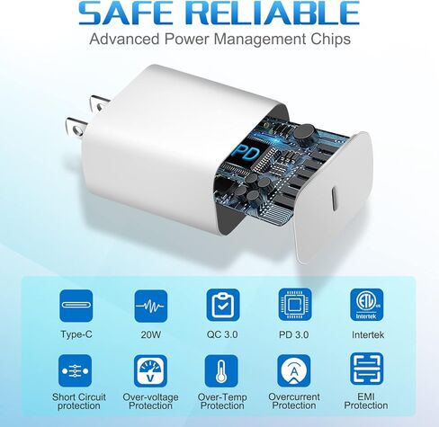 PD 20W Type C Fast Charger Block, Othoking USB C Wall Charger with 4FT USB C to Lighting Fast Charging Data Sync Cable Compatible for iPhone 14 13 12 11 XS XR X 8 iPad More in Kuwait