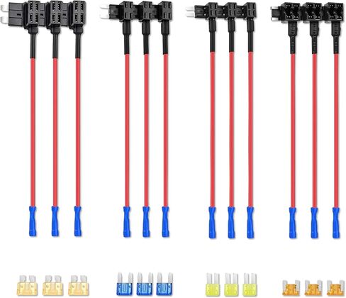 12 حزمة سيارة 12 فولت محول صنبور الصمامات الإضافية، صمام صغير منخفض المظهر، مع 4 أنواع ATO ATC ATM APM حامل الصمامات، تطبيق للسيارات والشاحنات والقوارب (أسود) in Kuwait