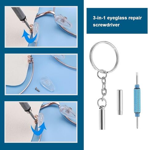 Create idea 10PCS Mini Glasses Screwdriver 3-in-1 Precision Glasses Repair Set with Keychain Portable Mini Hand Tool for Sunglasses Jewellery Watches (5 Silver & 5 Blue) in Saudi Arabia