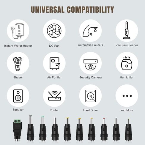 محول إمداد الطاقة لينينك 12 فولت 2 أمبير مع 10 أطراف، شاحن بديل مع قابس تيار مستمر قابل للتبديل لأجهزة 12 فولت 2000 مللي أمبير (6 أقدام، أسود) in Kuwait