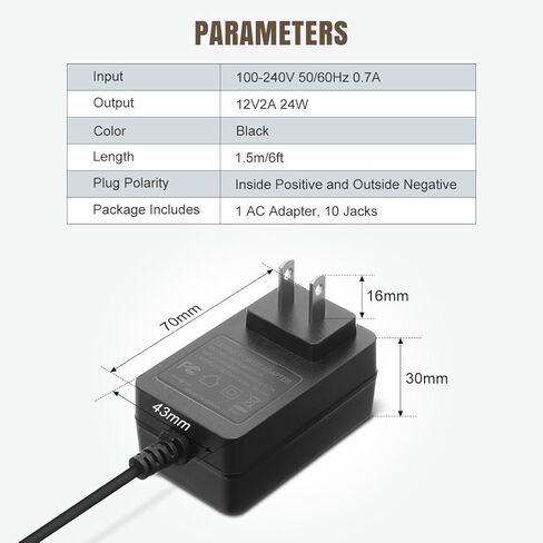 محول إمداد الطاقة لينينك 12 فولت 2 أمبير مع 10 أطراف، شاحن بديل مع قابس تيار مستمر قابل للتبديل لأجهزة 12 فولت 2000 مللي أمبير (6 أقدام، أسود) in Kuwait