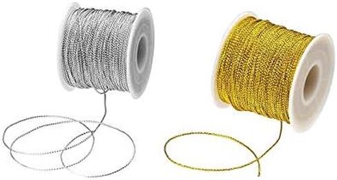 Gold Thread Metallic Tinsel String Cord 1mm Non Stretch Thread for Ornament Hanging Gift Wrapping Craft Making (Gold) in Saudi Arabia