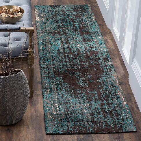 SAFAVIEH Classic Vintage Collection Runner Rug - 2'3" x 8', Teal & Brown, Distressed Design, Non-Shedding & Easy Care, Ideal for High Traffic Areas in Living Room, Bedroom (CLV225A) in Saudi Arabia
