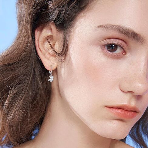 Generic Hypoallergenic Cat Earrings for Girls Women 925 Sterling Silver Cute Animal Kitten Dangle Drop Earring Cat Jewelry Gifts in Saudi Arabia