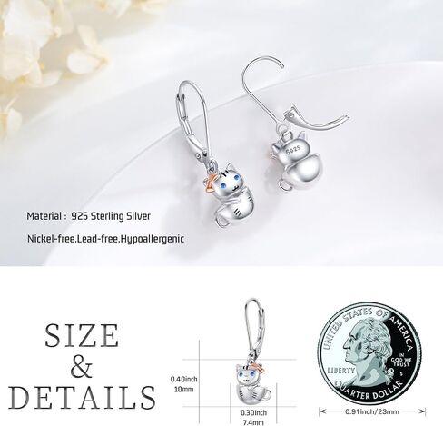 Generic Hypoallergenic Cat Earrings for Girls Women 925 Sterling Silver Cute Animal Kitten Dangle Drop Earring Cat Jewelry Gifts in Saudi Arabia