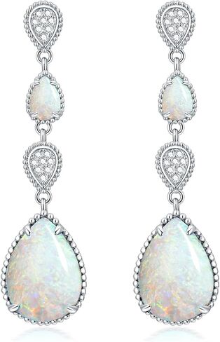 White Opal Drop Earrings for Women 925 Sterling Silver Dangle Teardrop Moissanite Earring Jewelry Birthday Present in Saudi Arabia