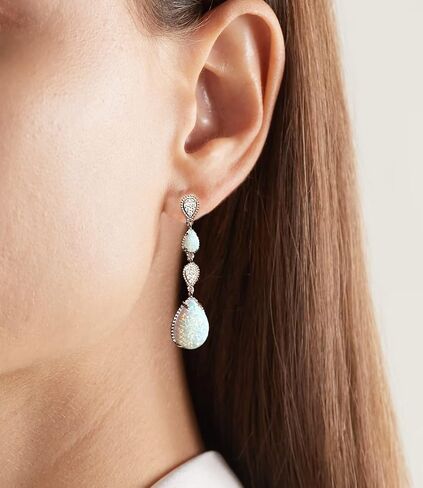 White Opal Drop Earrings for Women 925 Sterling Silver Dangle Teardrop Moissanite Earring Jewelry Birthday Present in Saudi Arabia