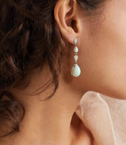White Opal Drop Earrings for Women 925 Sterling Silver Dangle Teardrop Moissanite Earring Jewelry Birthday Present in Saudi Arabia