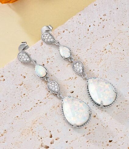White Opal Drop Earrings for Women 925 Sterling Silver Dangle Teardrop Moissanite Earring Jewelry Birthday Present in Saudi Arabia