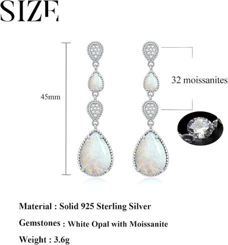 White Opal Drop Earrings for Women 925 Sterling Silver Dangle Teardrop Moissanite Earring Jewelry Birthday Present in Saudi Arabia