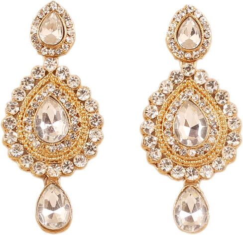 Touchstone Indian Bollywood Desire Contemporary Diamond Look Rhinestone Designer Jewelry Chandelier Earrings In Antique Gold Tone For Women in Saudi Arabia