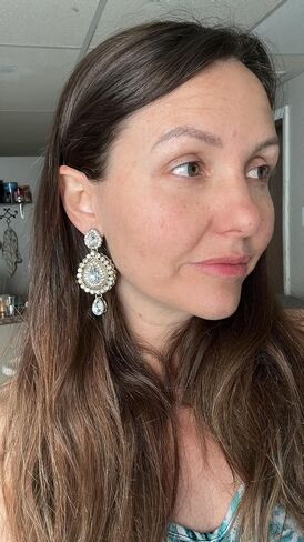 Touchstone Indian Bollywood Desire Contemporary Diamond Look Rhinestone Designer Jewelry Chandelier Earrings In Antique Gold Tone For Women in Saudi Arabia