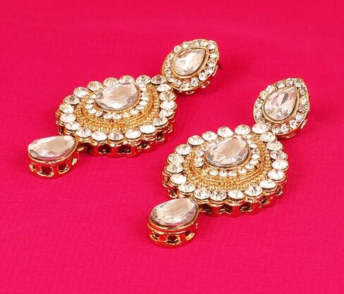 Touchstone Indian Bollywood Desire Contemporary Diamond Look Rhinestone Designer Jewelry Chandelier Earrings In Antique Gold Tone For Women in Saudi Arabia