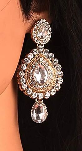 Touchstone Indian Bollywood Desire Contemporary Diamond Look Rhinestone Designer Jewelry Chandelier Earrings In Antique Gold Tone For Women in Saudi Arabia