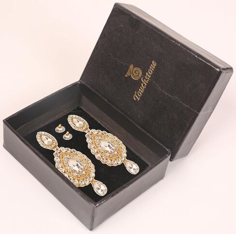 Touchstone Indian Bollywood Desire Contemporary Diamond Look Rhinestone Designer Jewelry Chandelier Earrings In Antique Gold Tone For Women in Saudi Arabia