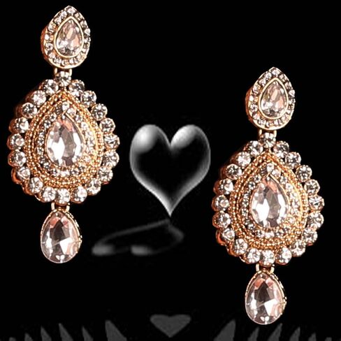 Touchstone Indian Bollywood Desire Contemporary Diamond Look Rhinestone Designer Jewelry Chandelier Earrings In Antique Gold Tone For Women in Saudi Arabia