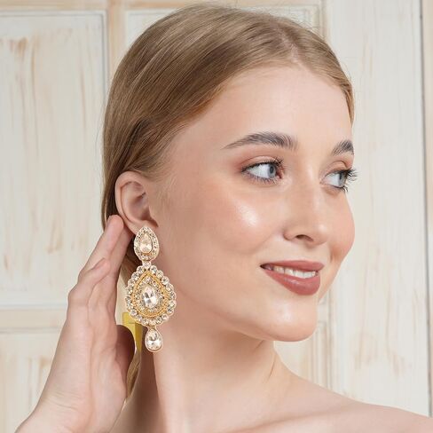 Touchstone Indian Bollywood Desire Contemporary Diamond Look Rhinestone Designer Jewelry Chandelier Earrings In Antique Gold Tone For Women in Saudi Arabia